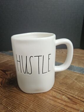 Rae Dunn Hustle White Ceramic Mug - Motivational Home Dining Cup